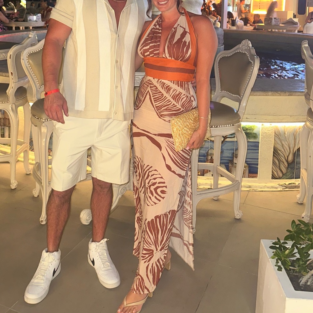 Stylish Brown and White Patterned Dress
